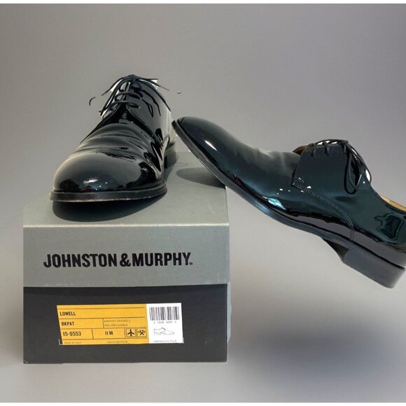 Johnston & Murphy Tuxedo Shoes Oxfords Mens Size 11 Black Patent Leather Lowell - Picture 1 of 14